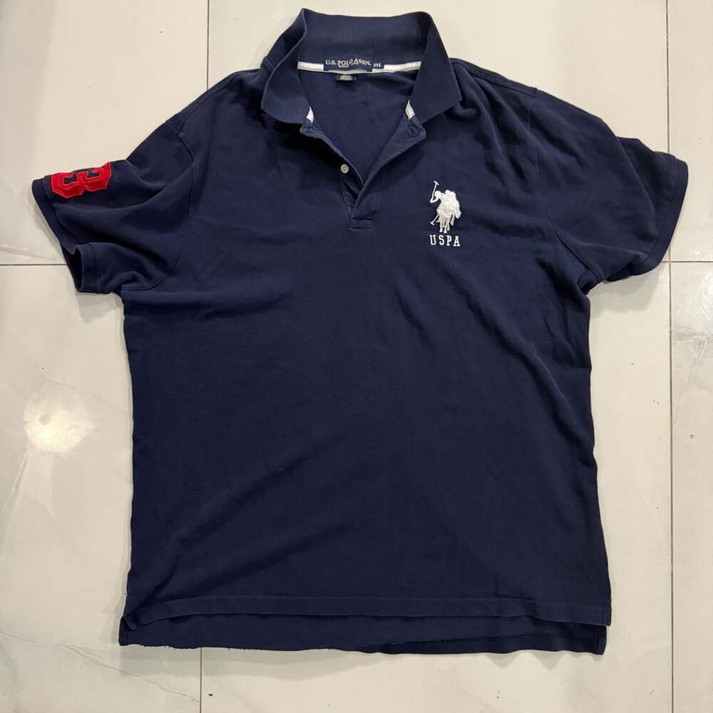 U.S. Polo Assn. Men's Navy Blue Polo Shirt with Red Number 3 on Sleeve, 2XL